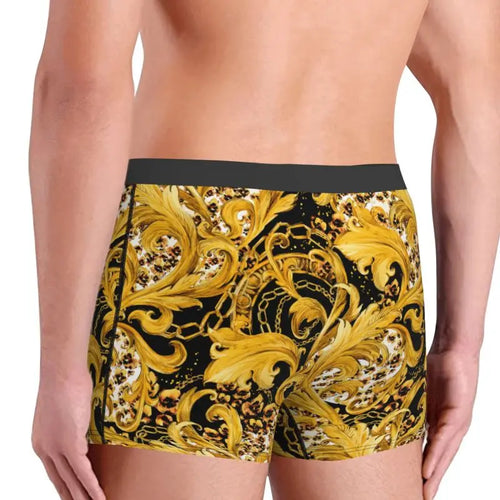 Cool Golden Flower Baroque Print Men Boxers Shorts Panties Underwear Soft Breathable Underpants Large Size Boxer Briefs