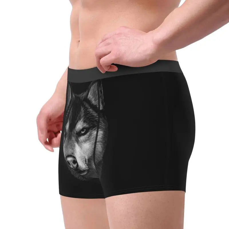 Men Siberian Husky Underwear Wolf Portrait Novelty Boxer Briefs Men Shorts Panties Homme Polyester Underpants Plus Size Boxers