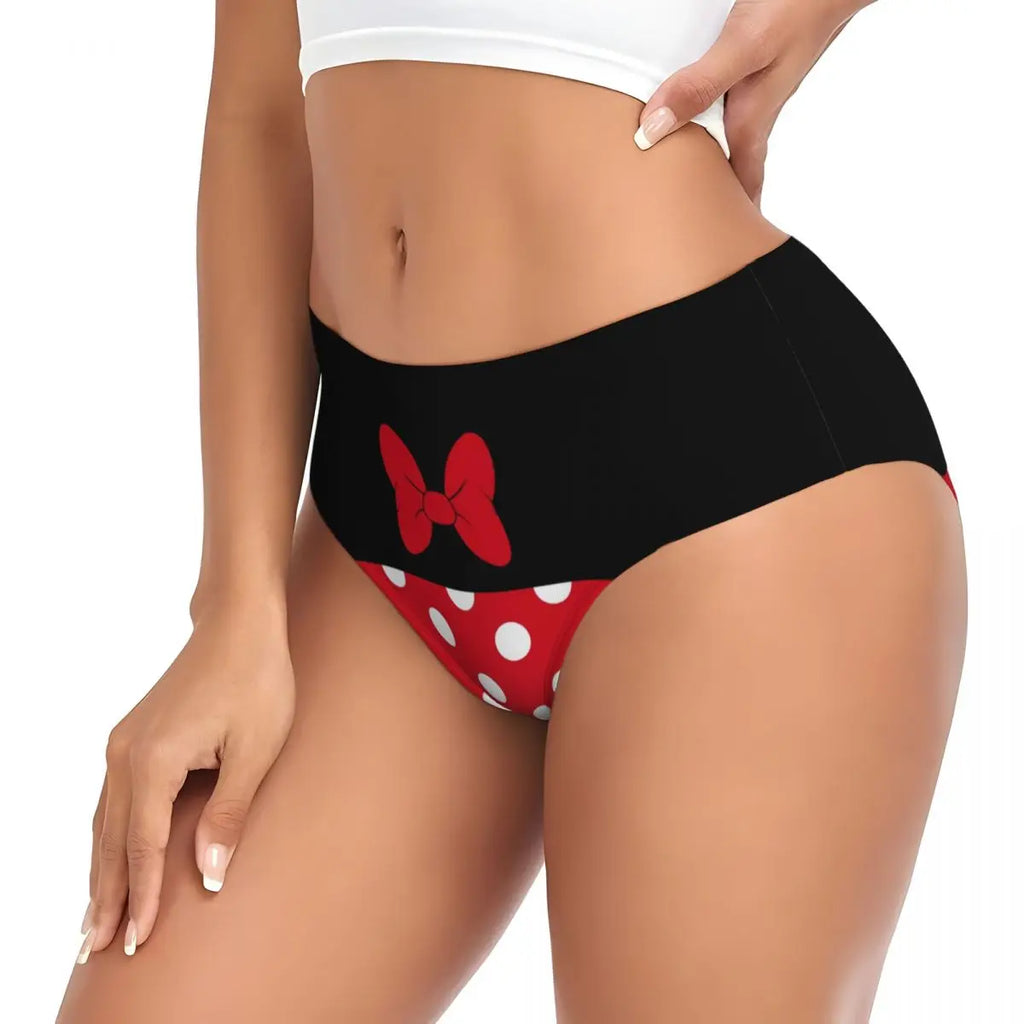 Custom Women Cartoon Minnie Brief Panties Female Breathable Animated Polkadots Underwear Underpants