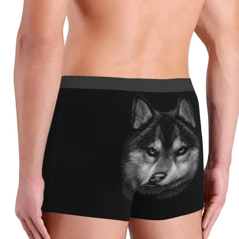 Men Siberian Husky Underwear Wolf Portrait Novelty Boxer Briefs Men Shorts Panties Homme Polyester Underpants Plus Size Boxers