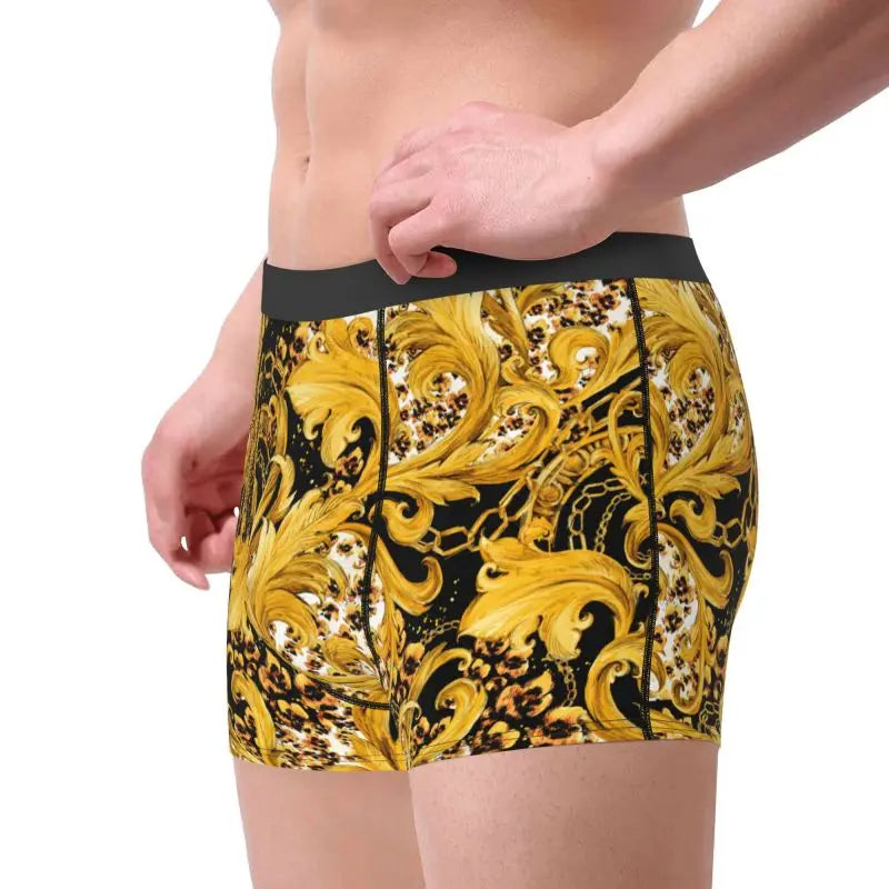 Cool Golden Flower Baroque Print Men Boxers Shorts Panties Underwear Soft Breathable Underpants Large Size Boxer Briefs